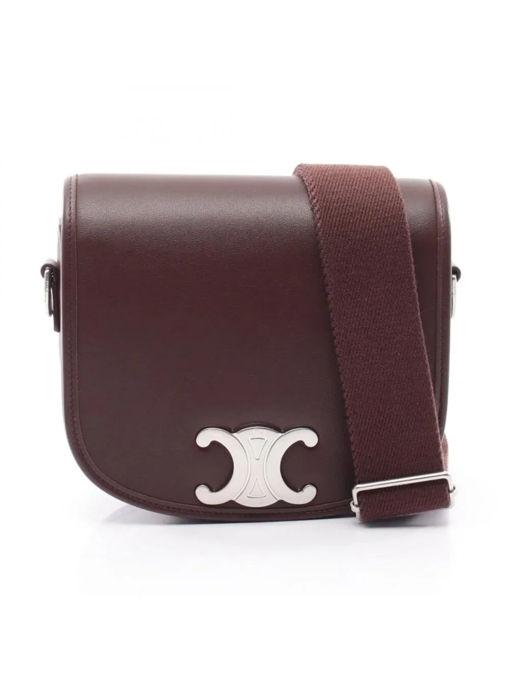 Celine Shoulder Bag Besace Triomphe Dark Brown Leather Small